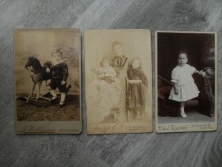 Children & Toys 3 Victorian Cabinet Cards - Rocking Horse Black Doll Elephants