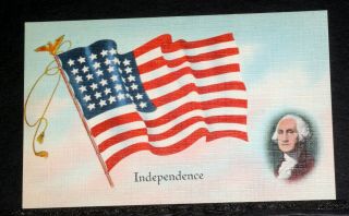 Old Postcard,  " Independence ",  Flag Series No.  4,  George Washington