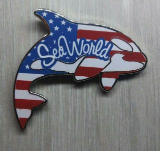 Sea World Busch Gardens Pin Trading American Flag Patriotic Orca Shamu