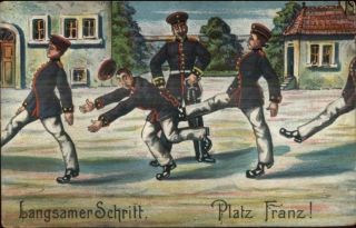 German Military Training Comic Marching C1910 Postcard