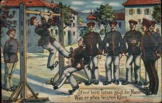 German Military Training Comic Pullups Pull - Ups C1910 Postcard