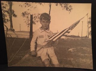 Vintage Photograph Of American Boy Scout Holding American Flag Usa 8.  5 By 6.  5