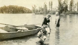 Zz111 Vtg Photo Taking A Dip,  Rowboat,  Swim Suits Women & Man C Early 1900 