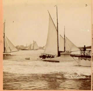 1895 Newport,  R.  I.  Sailboat Racing.  Kilburn Stereoview Photo