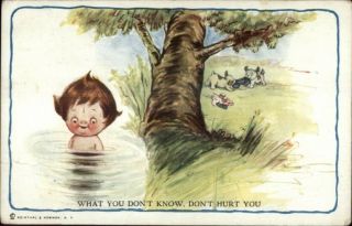 Little Girl Skinny Dipping - Wiederseim C1910 Postcard