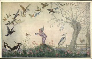 Medici Society Molly Breet Boy Plays Music For Birds Dawn Chorus Postcard