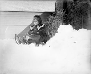 Glass Negatives - Girl On Sled - Early 1900 