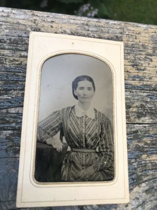 Antique Tintype Portrait Woman In Dress Civil War Era - Late 1800’s