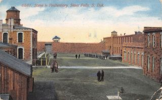 Sioux Falls Sd Prisoners Line In State Penitentiary Prison Yard Guard Tower 1913