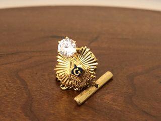 Gold Tone Masonic Diamond Rhinestone Lapel Pin Tie Tack