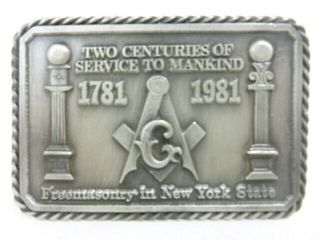 Vintage Masonic Freemason Mason Pewter Belt Buckle Sid Bell Tully York Usa