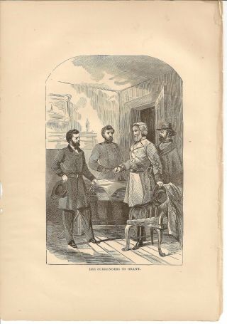 Civil War Engraving: Robert E Lee Surrenders To Ulysses S.  Grant,  Appomattox