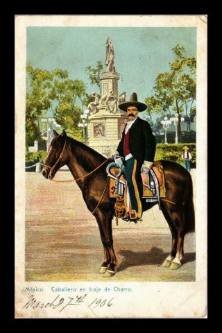Dr Jim Stamps Charro In Full Costume On Horse Mexico Topical Postcard