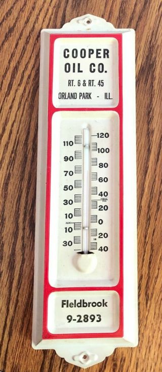 Set Of Two - Vintage Cooper Oil Co.  Metal Thermometers,  Orland Park,  Il