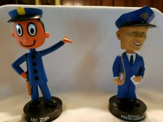 (2) Mailman Bobbleheads 2003 Mr.  Zip And Us Postal Carrier