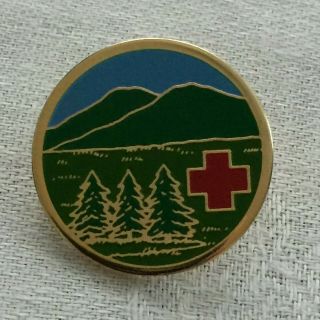 American Red Cross Pin Redwood Forest California Landscape Vtg Pinback Lapel Pin