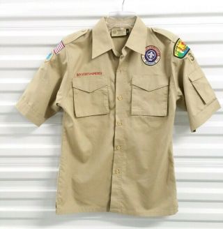 Boy Scouts Of America Youth Large Uniform Shirt Button Up Short Sleeve Tan