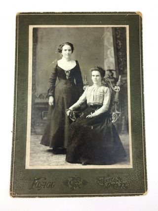 Antique Photo Cabinet Card 2 Young Lady Women By Flagg Ovid York