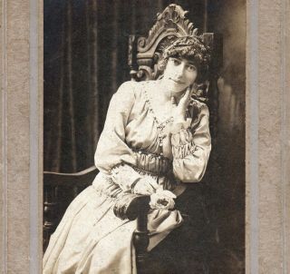 Curly - Haired Woman W/ Rose - Early 1900s Large Cabinet Photo - Stephanson Studio