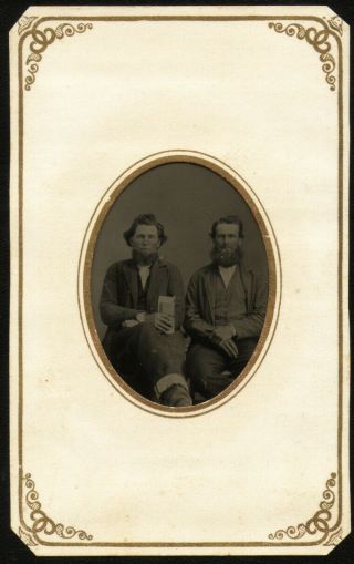 Tintype 2 Men Holding Ledger And Documents