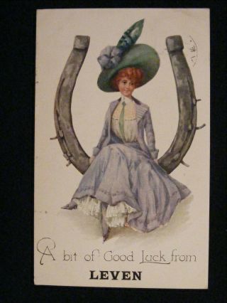 1912 Good Luck Horseshoe From Leven Fife Postcard To Nether Stenton Thornton
