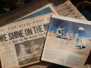 2 Vintage Newspapers.  1969 1970 The Moon Landing And Walk The Courier Post