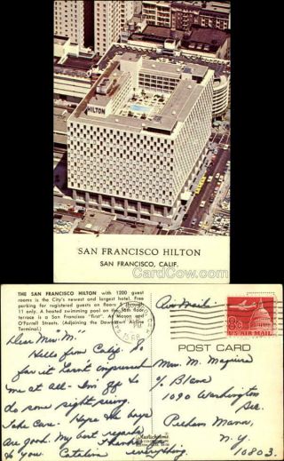 1968 San Francisco Hilton California Chrome Postcard 8c Stamp Vintage Post Card