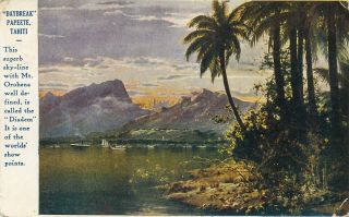 Daybreak Mt Orohena Diadem Papeete Tahiti Postcard 1900s