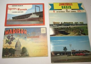 Vintage Postcards 2 Folders,  1 Strip,  Janesville,  Madison,  Superior,  Wisconsin