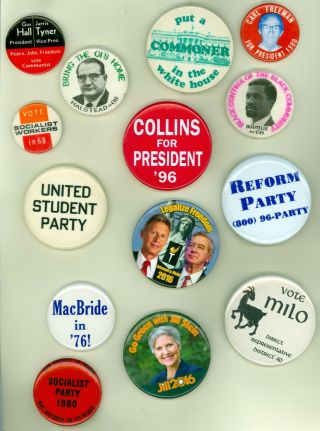 14 Vtg 1968 - 16 3rd Party President Candidate Campaign Pinback Buttons Commoner