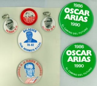 5 Vtg 1970s - 90s Presidents Joaquin Balaguer Oscar Arias Campaign Pinback Buttons