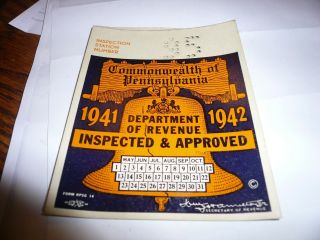 1941 1942 Pennsylvania Inspection Sticker Pa Penna - 2 For 1 - May - Oct