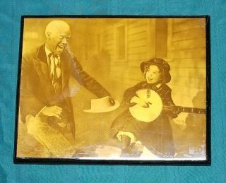 Shirley Temple Playing Banjo Lacquered On Wood Photograph Reprint 15 " X 12 "