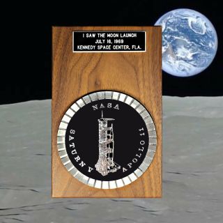 Rare ‘i Saw The Moon Launch’ Wooden/metal Plaque Of Saturn V July 16,  1969 Ksc