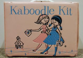 Vintage Kaboodle Kit Pink Vinyl Lunchbox Binder Case 1950s Old Barbie Doll Toy
