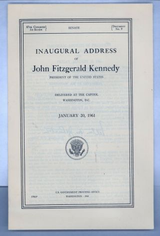 Vtg 1961 President John F.  Kennedy Political Campaign Inaugural Address Program