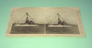 Vintage Stereoview Card - Us Navy Battleship Us Indiana - Underwood