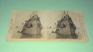 Vintage Stereoview Card - Us Navy Cruiser Ship Minneapolis Flying Squadron 1898