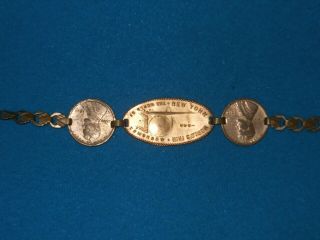 Vintage 1939 York Worlds Fair Art Deco Bracelet with 1919 Wheat Pennies 4