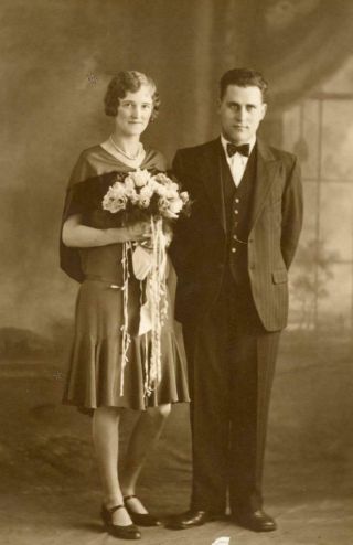 V590 Vtg Photo Wedding Couple Portrait Early 1900 