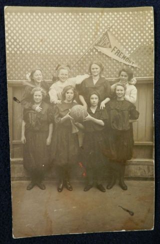 Vtg Antique 1900 Rppc Photo 1909 Fremont Calfiornia School Girls Basketball Team
