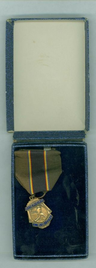 Vintage 1936 - 37 American Legion Baseball Pinback Ribbon Medal Box