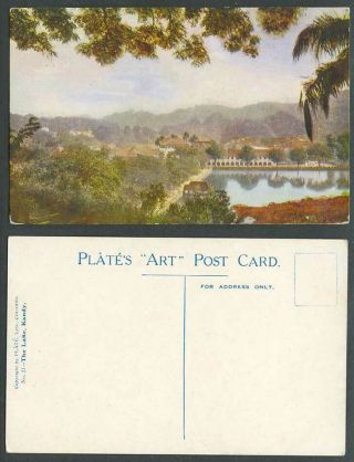 Ceylon Old Colour Postcard The Lake Kandy Panorama Hills Mountain Plate 