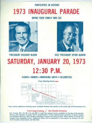 1973 Vtg President Nixon & Vp Spiro Agnew Inaugural Parade Mini - Poster