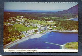 Orcas Island,  Wa - Aerial Eastsound Beach & Town Indian Island W Sand Spit - 1970s Pc