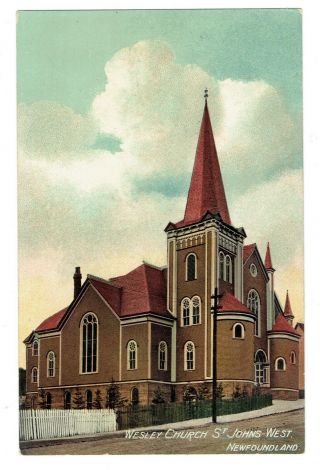 Newfoundland Garland Glossy 506,  View Post Card Wesley Church St.  John 