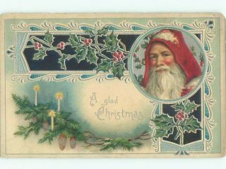 Pre - Linen Christmas Old - Fashioned Santa Claus With Red Hood Ab4492