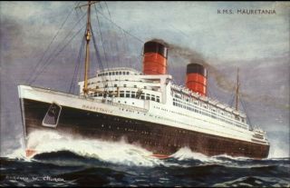 Steamship Rms R.  M.  S.  Mauretania Bernard W.  Church C1920s Postcard