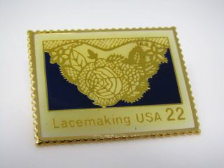 Vintage Collectible Pin: Lacemaking Usa 22 Stamp Design