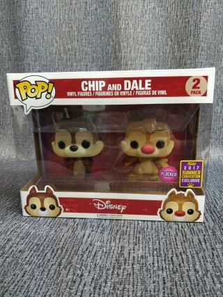 Funko Pop Disney Flocked Chip And Dale 2 Pack 2017 Summer Convention Exclusive